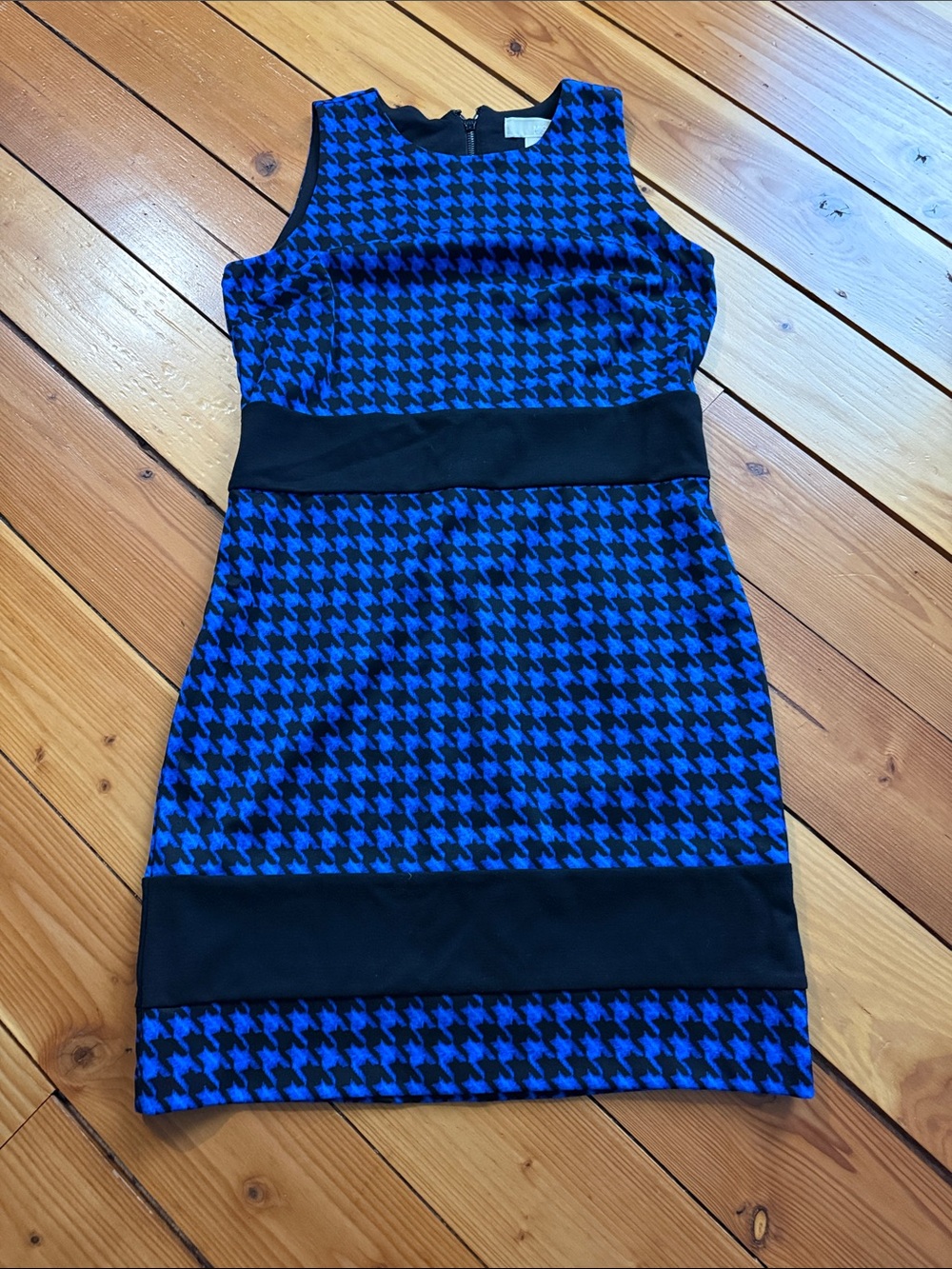 Michael Kors Royal Blue and Black Houndstooth Dress